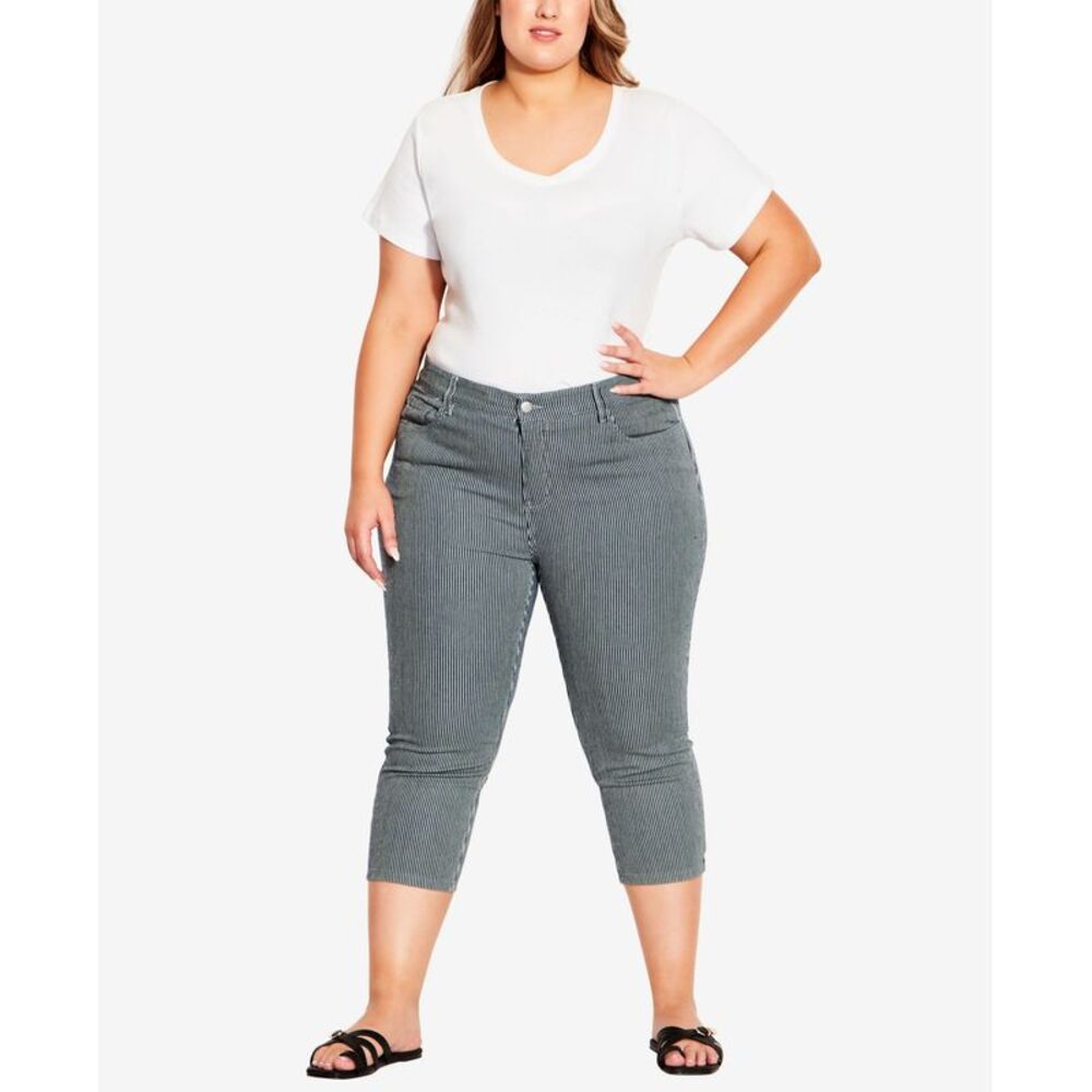 Avenue Plus Size Stripe Denim Capri